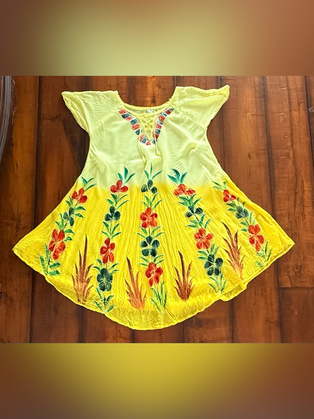 Laddi Yellow Lace-Trim Tunic Top